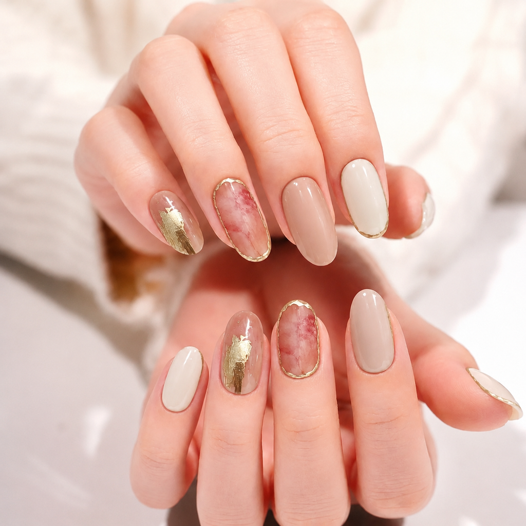 Golden Blush semi-cured gel nail strips by MANITIME