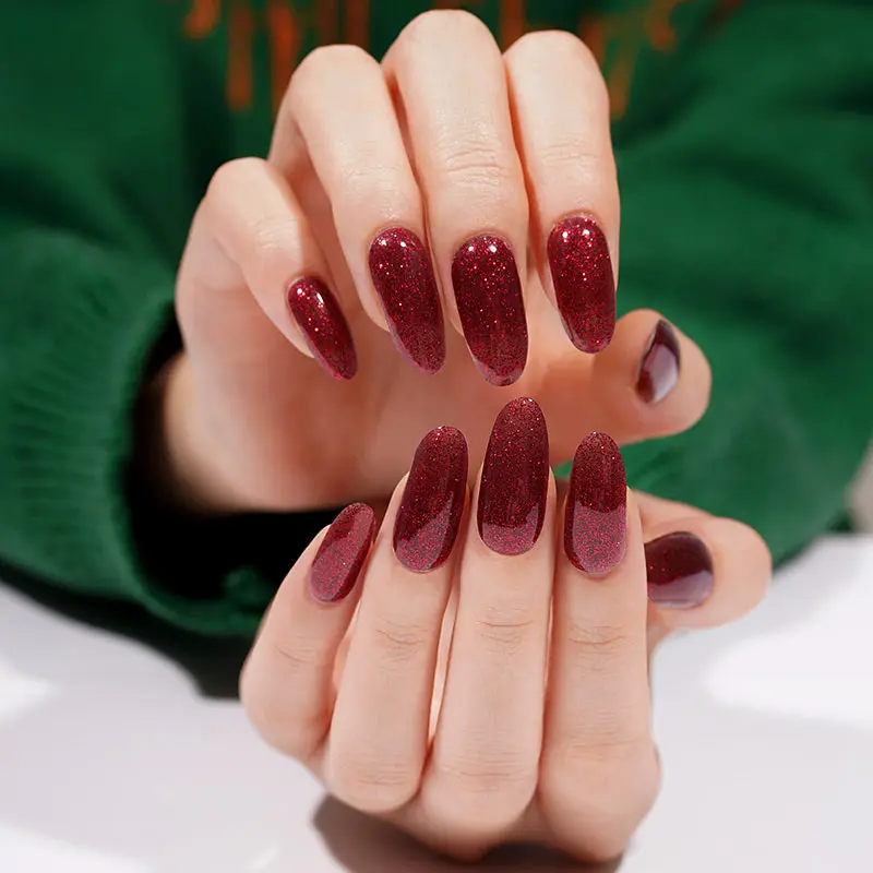 Garnet Glitter semi-cured gel nail strips by MANITIME