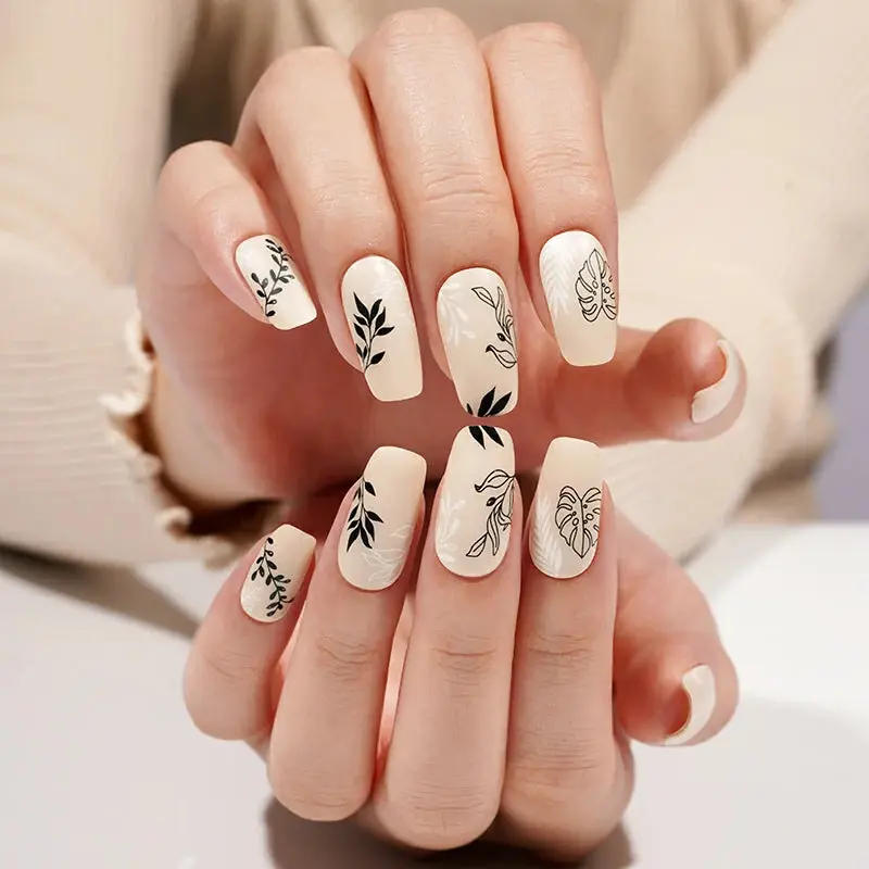 Meadow Leaves semi-cured gel nail strips by MANITIME